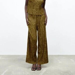 Zara Flared Jacquard Pleated Pant